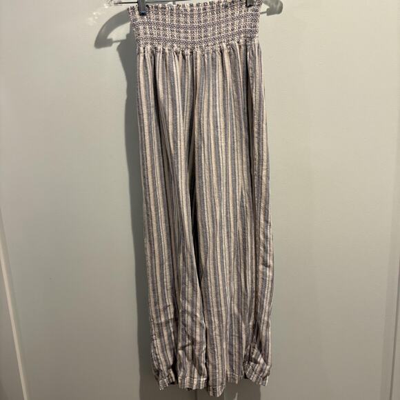 Rewash Pants Womens Medium Blue White Striped Linen Blend Smocked Waist Wide Leg - Picture 4 of 14